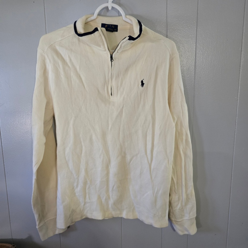 Polo Ralph‎ Lauren Quarter Zip Pullover Boys XL 18-20 Cream Cotton Navy Pony